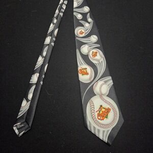 Vintage Ralph Marlin Baltimore Orioles MLB Baseball Tie Black Mens Necktie